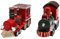 Tannenbaumanhänger, Baumbehang, Weihnachtsornamente, Weihnachtsbaumanhänger bruchsicher als Lokomotive aus Kunststoff in bunt als 2er Set, mit Goldener Schlaufe, Größe L/B/H ca. 12 x 4 x 6 cm.