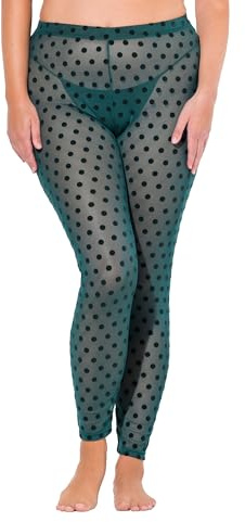Ulla Popken Damen große Größen Übergrößen Plus Size Strumpf-Leggings, Mesh, Flock-Punkte schwarzoliv 50+ 823383120-50+