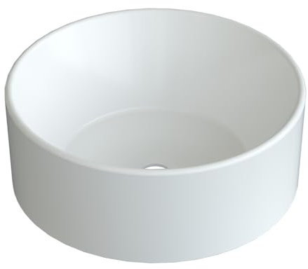 Rundes weißes Keramik Waschbecken Ø 40 cm Moderne Design Rund Aufsatzwaschbecken Waschtisch für Unterschrank Waschplatz Badezimmer Handwaschbecken Aufsatzbecken Waschschale OHNE Hahnloch Überlauf