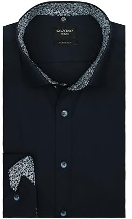 OLYMP Herren Oberhemd Langarm No. Six Super Slim | Uni Dunkelblau | Modern Kent Gr. 39
