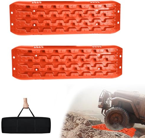 UISEBRT 2 pezzi Offroad Tracks Traction Mats aiuto di lancio fango sabbia neve Recovery Board Scaletta per pneumatici con custodia per fuoristrada, camper, auto, camion, arancione
