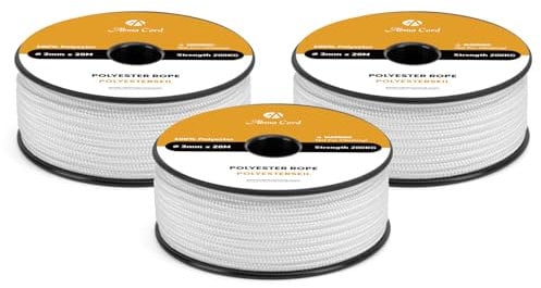 Abma Cord Cuerda Poliéster Trenzada 3mm x 20m para Nautica, Exterior, Barco, Amarre, Driza - Blanco