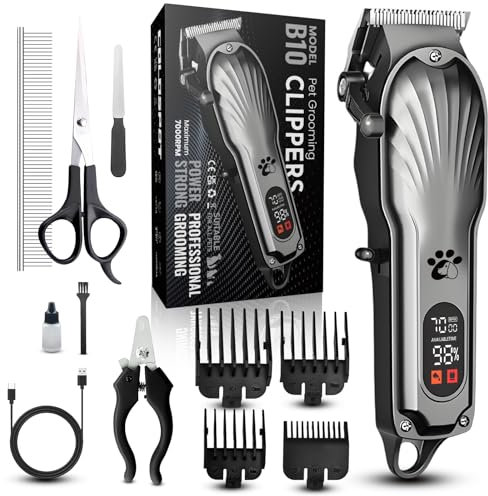Tosatrice per cani professionale pelo lungo, senza fili, display a LED, a basso rumore, ricaricabile, con kit per la toelettatura delle unghie