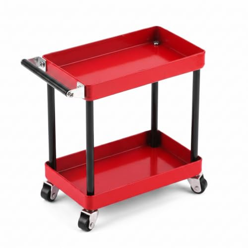 Naroote Tool Cart 2-Tier Rolling Utility Cart with Wheels for Workshop | Metal Storage Tray, Mobile Service Cart, Fits 1/8-1/16 RC Models, Compact Design