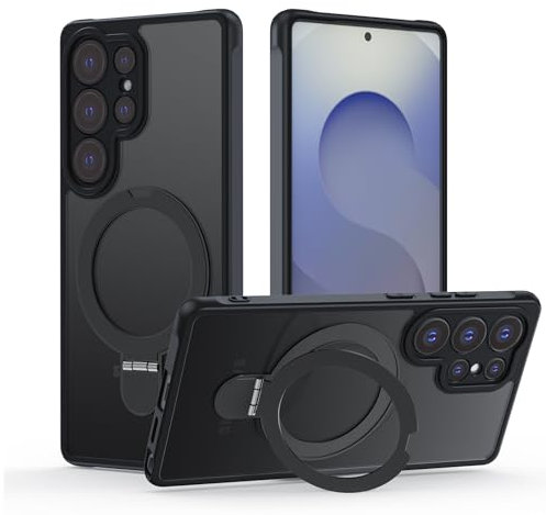 Hülle für Samsung Galaxy S25 Ultra mit Magsafe, [ Magnetischer Ständer Unsichtbarer Standring ] Stoßfest Handyhülle Case Matt Kratzfeste Schutzhülle für Samsung Galaxy S25 Ultra, schwarz