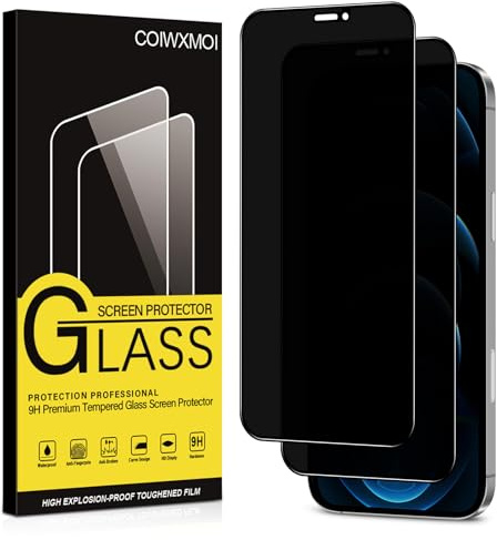 Coiwxmoi Protector Pantalla Privacidad para iPhone 12 Pro Max Cristal Vidrio Templado Antiespia 9H Dureza Anti-Arañazos Antihuellas Anti Espía Protectora Película Sin Burbujas Privacy Screen,2 Piezas