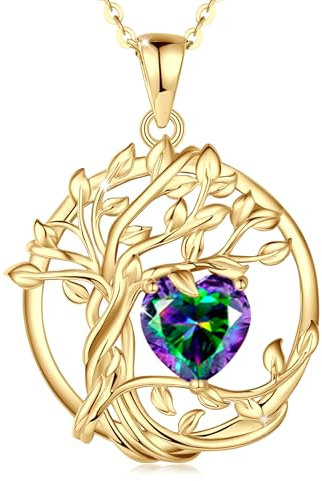 FANCIME Collana da donna con albero della vita, con pietra portafortuna, placcata in oro giallo, con albero della vita, ideale come regalo per donne, ragazze, lunghezza: 40 + 5 cm, Zirconia cubica