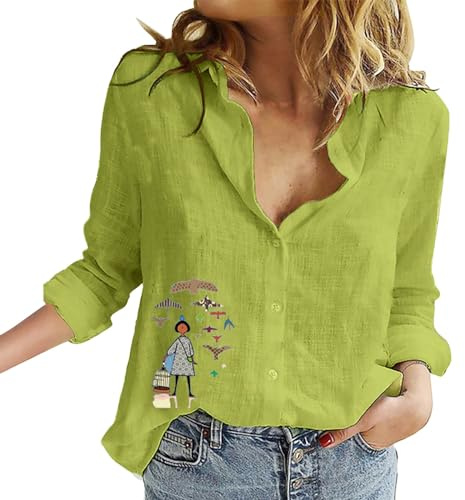 Cocila Chemises BoutonnéEs pour Femmes Col en V DéContracté à Manches Longues Chemise Ample Hauts Casaque Infirmier VêTement Grande Taille Femme Ronde Tee Shirts Femme Grande Taille 54/56 Chemise