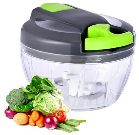 Ziweaye Manual Food Processor Vegetable Chopper, Portable Hand Pull String Garlic Mincer Onion Cutter for Veggies, Ginger, Fruits, Nuts, Herbs, etc., 500ml,(Gray-green)