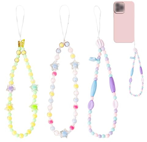 KASESSS 3 Piezas Cuerda para Movil, Bonito Colgante para Movil, Cordon para movil, Correa movil Muñeca, Colgantes de Cordón para Teléfono, Encanto de teléfono con Cuentas de Colores para Mujeres Niñas