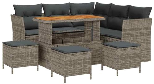 vidaXL 9-teiliges Gartensofa-Set mit dunkelgrauen Kissen, modulares Rattan-Sitzmöbel für 5 Personen, Gartenmöbel, Poly-Tisch, Balkon- und Terrassenlounge, Moderne Unterhaltung