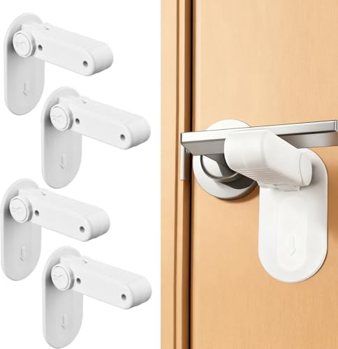 4 Pack Child Proof Door Lock Without Drilling, Baby Door Safety Locks, Strong Adhesive, Easy to Install and No Tools Required (White)