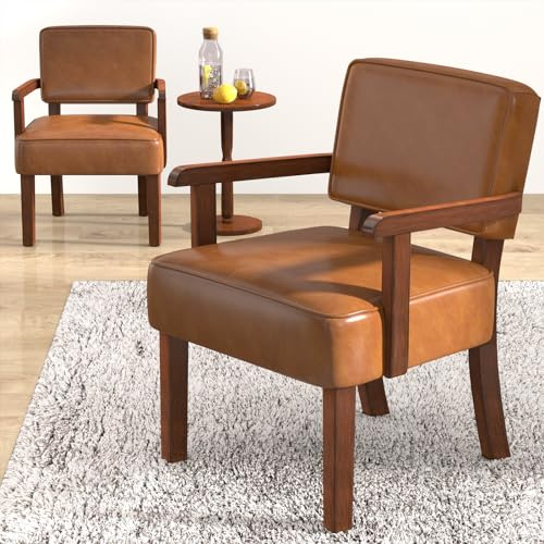 EOSVALO Sessel Wohnzimmer 2er Set, Loungesessel aus Massivholz, Braun | Bequemer Wohnzimmersessel mit kleiner Beistelltisch, für Esszimmer, Arbeitszimmer, Gästezimmer, 63x66x83cm