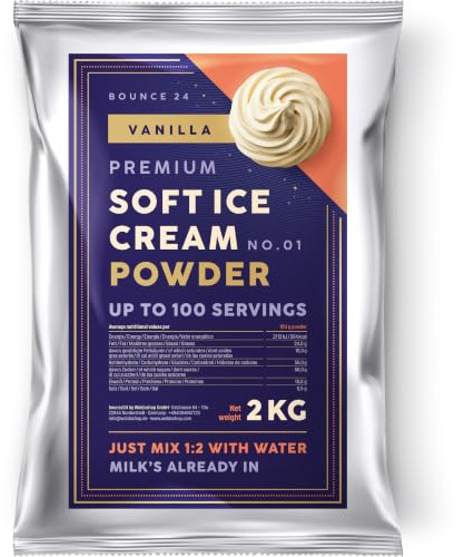 Bounce24 Softeispulver Vanille 2 kg für Eismaschine - 100 Portionen | Softeis wie von der Kirmes, nur Wasser anrühren, Vollmilchpulver enthalten