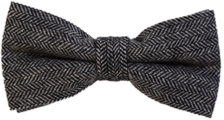 DonDon Herren Fliege 12 x 6 cm Fischgrät-Muster gebunden und stufenlos justierbar aus Baumwolle im Tweed Style schwarz-grau