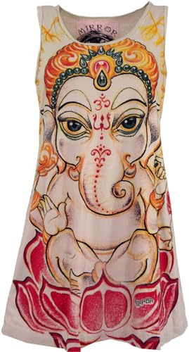 GURU SHOP Mirror Top, Longshirt, Minikleid, Baumwolle, Baby Ganesh/beige, L