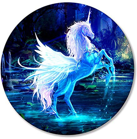 SHALYSONG Tapis de souris rond licorne – Petit tapis de souris d'ordinateur pour souris sans fil, caoutchouc antidérapant avec design personnalisé