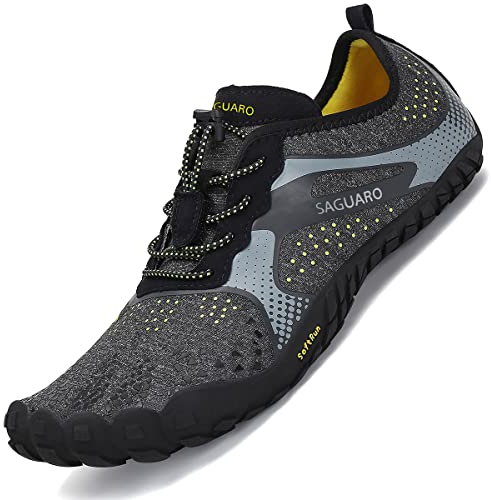 SAGUARO Barfußschuhe Herren Barfussschuhe Damen Barfuss Schuhe Outdoor Zehenschuhe Leicht Fitnessschuhe Traillaufschuhe mit Breite Zehenbox, Fast Ⅰ - Barfußschuhe Rauchiges Schwarz, Gr.43 EU