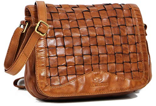 ALMADIH Leder Damentasche MILLIE aus Premium Rindsleder braun vintage - Ledertasche Umhängetasche Schultertasche Handtasche Business Tasche Freizeittasche City Bag Knautschleder gewaschenes Leder