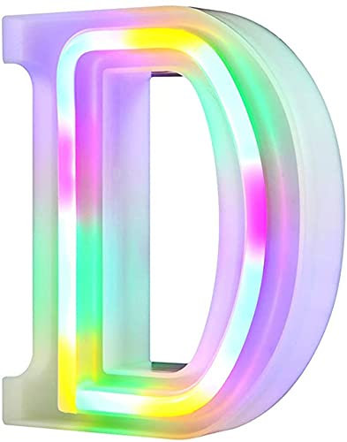Lettres lumineuses LED – Lumières de nuit pour mur, fête d'anniversaire, Noël, décoration de mariage – Lettres colorées (D)