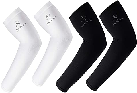 Arm Sleeves UV Protection, Arm Warmers Support Stretchy Anti-slip,Compression Sleeves to Cover Arms Womens Mens Youth for Covering Tattoo Basketball Running Cycling Outdoor (Black White,2 Pair)