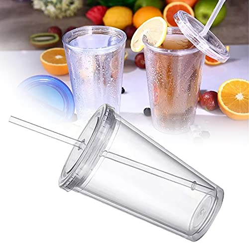 EUNEWR Plastikbecher Reisebecher mit Strohhalm,doppellagiger Kunststoff versiegelter Becher für Fruchtsaft Smoothie Saft Kaffee Eiskaffee