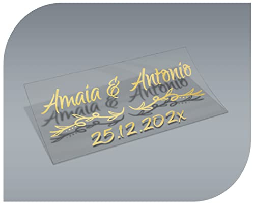 Personalisierte Aufkleber mit Namen und Datum, transparente Aufkleber für Einladungen, Hochzeit, Taufe, Verlobung, Kommunion, Geburtstag, Party, Vintage, Stempel (Modell 9)