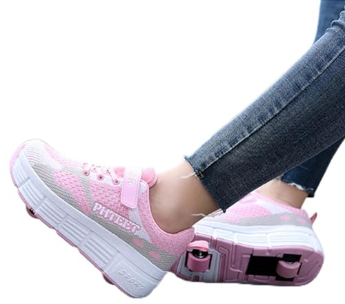 XRDSHY Schuhe mit 2 Rollen Kinder Rollschuhe Skateboard Schuhe Junge Mädchen Sportschuhe Fitnessschuhe,Pink-EU40