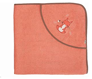 Sterntaler Baby Mädchen Badetuch Baby GOTS Enna - Badeponcho Baby, Kapuzenhandtuch, Badehandtuch Kinder mit Eichhörnchenmotiv - Bio - koralle