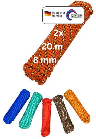 Pangolino Seil 8 mm 40 m | 2X 20 m | 2er Set | Polypropylenseil PP, Festmacherleine, Allzweckseil, Strick, Gartenseil, Outdoor | Bruchlast: 700kg | 40m x 8mm | 2X 20m 2er Set | Orange/Gelb/Schwarz