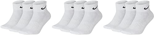 NIKE 9 Paar Socken One Quater Socks Herren Damen Kurze Socke Knöchelhoch, Farbcode + Farbe:A21 9 Paar weiss, Größe:34-38