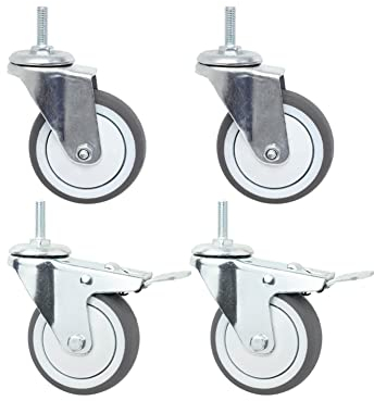Gummirollen M8 M10 M12-Gewinde 3 Zoll 75mm Möbelrollen Mit Bremse Lenkrollen Universal- Schwenkbar Leise Laufkatzenräder Ruhiges Scrollen 50Kg Pro Rad Für Medizinische Geräte Speisewagen (4 Stück)