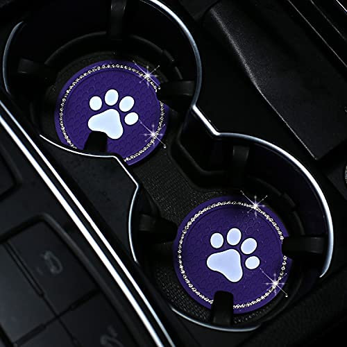 PTNKUIIY Lot de 2 dessous de verre de voiture en cristal bling-bling - Strass - Antidérapants - Universel - En silicone antidérapant - Accessoire de voiture - Pour femme - Violet
