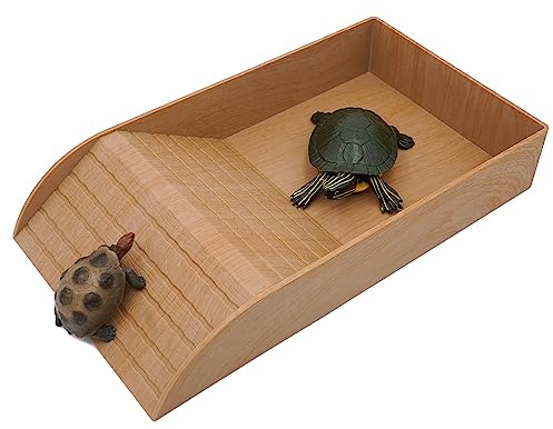 Gamelle Reptile Baignoire pour Tortue,Abreuvoir Tortue Terrestre Bain Tortue avec Rampe d'escalade,pour Terrasse EnsoleilléE pour Tortue Serpent LéZard Amphibiens Texture Grain Bois