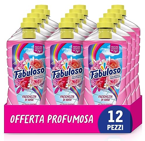 Fabuloso Detersivo Pavimenti Freschezza di Rosa 950ml, Detergente Multiuso, 100% Pulizia, Profumo per 24 ore, Formula Biodegradabile al 98%, 99% Ingredienti di Origine Naturale