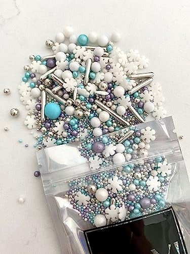 Edible Blue & White Cake Sprinkles Luxury Mix 45g Cupcake Cake Decoration Blue Sprinkles Cake Sprinkles Mix White Sprinkles Elsa Frozen