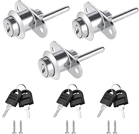 ZHIQIN 3 Pièces Serrure à Tiroir avec Clé pour Meubles Serrure à Piston pour Classeurs Armoire Vitrine, Diamètre 16 mm, Longueur 61 mm (Argent)