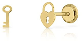 Pendientes Oro de Ley Certificado. Niña/Mujer. candado llave Cierre de seguridad. Medida 4.5x6 mm. (4-4597-6)
