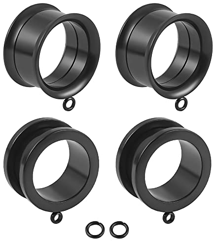 Vankula Ohr Tunnel mit anhänger 4 PCS DIY Double Flared Flesh Plug Edelstahl für männer damen Ohrpiercing Gestreckte Schmuck 10mm(00G) 4 PCS Schwarz