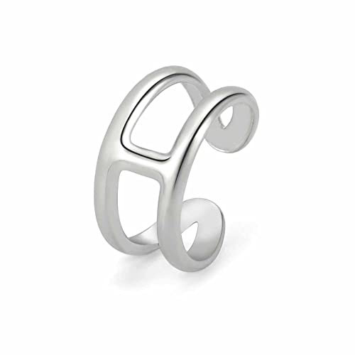 TEAMER Einstellbare Geometrische Offene Finger Ringe Buchstabe H Form Ring Edelstahl Punk Party Schmuck für Frauen (Stil 2 -Silber)
