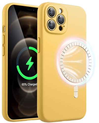 JETech Magnetic Silicone Case for iPhone 12 Pro Max 6.7-Inch, Compatible with MagSafe, Phone Cover with Camera Lens Full Protection (Sunglow)