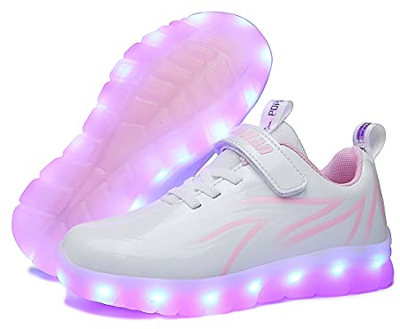 YUNICUS Kinder Aufleuchten Sportschuhe Schuhe Sport Sportschuhe LED für Kleinkinder Jungen Mädchen (Rosa Weiß,35)