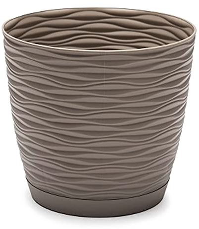 Acan Tradineur - Maceta Redonda con Plato - Diseño Wind (Ø 15 cm) - Fabricado en plástico - Ideal parajardín Exterior, terraza o balcón - Color Surtido