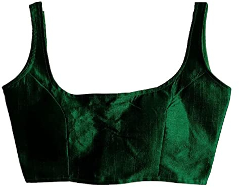 BishtHub Fashion Camicetta da donna in seta senza maniche pronta per sari e lehenga choli, taglia unica, Verde bottiglia., Free Size- (30 inch upto 42 Inch)