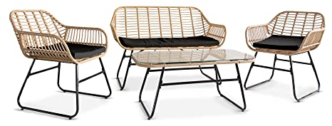 GMD Living Rattan Loungeset Ibiza (4-TLG.) inkl. 2 Sessel, 2-Sitzer & Tisch in Natur