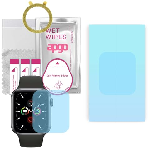 1x apgo Schutzfolie für Apple Watch 5 (44mm), Hydrogel HD HQ FLEX mit Positionierhilfe