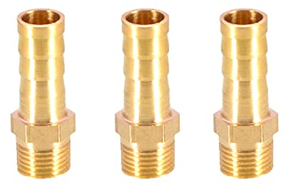 Lot de 3 raccords de tuyau en laiton massif barbelés vers filetage mâle BSP 8 mm à 0,3 cm pour air, eau, carburant, huile et gaz