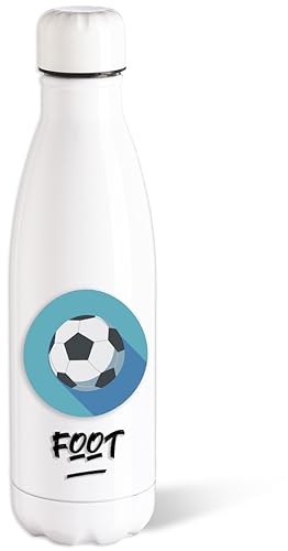 Bouteille d’eau Isotherme Foot Sport 500ml Acier Gourde Réutilisable Ecologique Maintien Chaud/Froid 12h. Idée Cadeau Original Humour Homme Femme Enfant Ami Football Anniversaire Noël