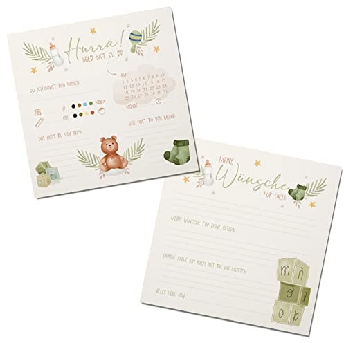 Logbuch-Verlag Ratespiel Babyparty Spiel 10 Tippkarten Baby Shower Rätselkarten neutral für Junge & Mädchen