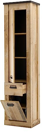 Furn.Design Badezimmer Hoschrank Holz Used Wood hell und anthrazit/grau Midischrank Badschrank mit Soft-Close 51 x 201 cm Stove (Hochschrank)